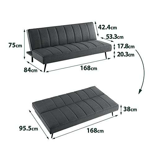 ZINUS Quinn Sofa Bed | Clic Clac Sofa Bed | Futon Sofa Bed | 2 in 1 Folding Sofa Bed for Flats, Guest Rooms, and Compact Spaces | Dark Grey