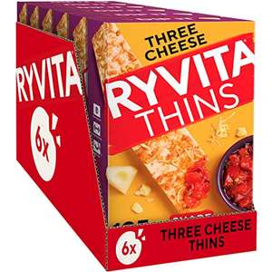 Ryvita Three Cheese Thins | Dipping, Snacking, Sharing | Fibre | Healthy | 6 PACKS of 125g