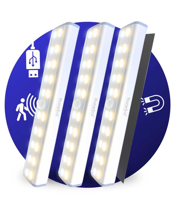 Motion Sensor Under Cupboard Lights, 3 Pack Rechargeable 20 LED Strip Light Sold by buydefinition / FBA
