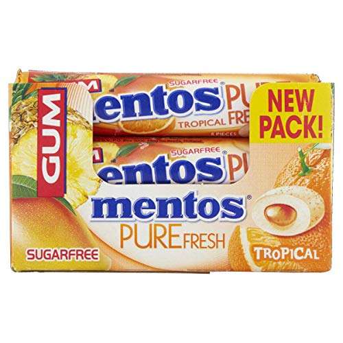 Mentos Gum Pure Fresh Tropical 8 Piece roll (Pack of 24 Rolls) - £7.98 S+S