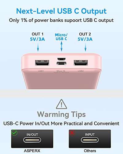 AsperX Power Bank, 2 Pack 15000mAh Portable Charger 5V/3A Fast Charging Battery Pack with USB-C IN/OUT - SB JIAHONGJING STORE .FBA