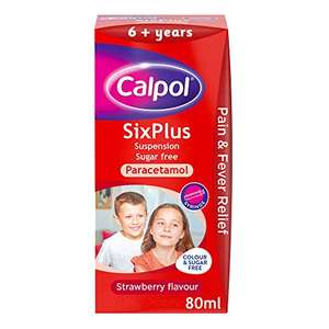 Calpol SixPlus Suspension Sugar Free Paracetamol, Strawberry, 80ml 6y+ £3 / £2.85 Subscribe & Save @ Amazon