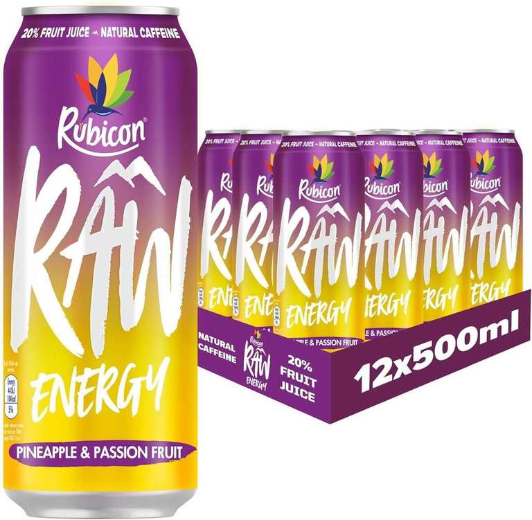 Rubicon RAW 12 Pack 500ml Energy Drink - 4 flavours - £7.65 Subscribe and save