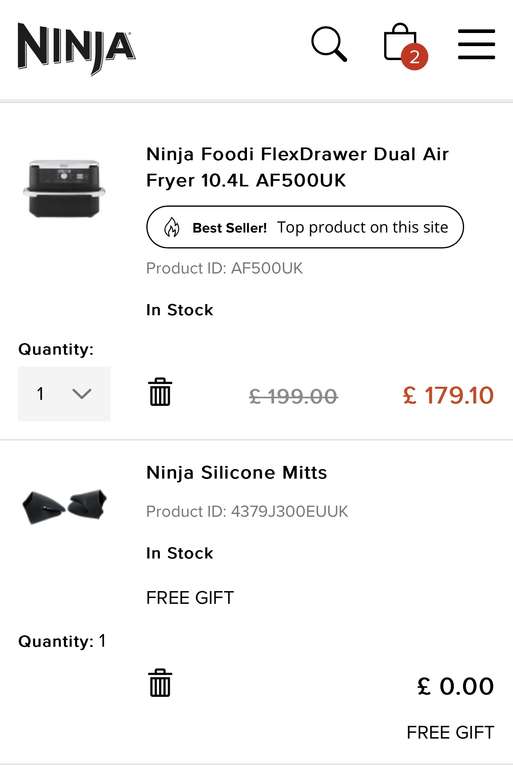 Ninja Foodi FlexDrawer Dual Air Fryer 10.4L AF500UK w/newsletter signup code