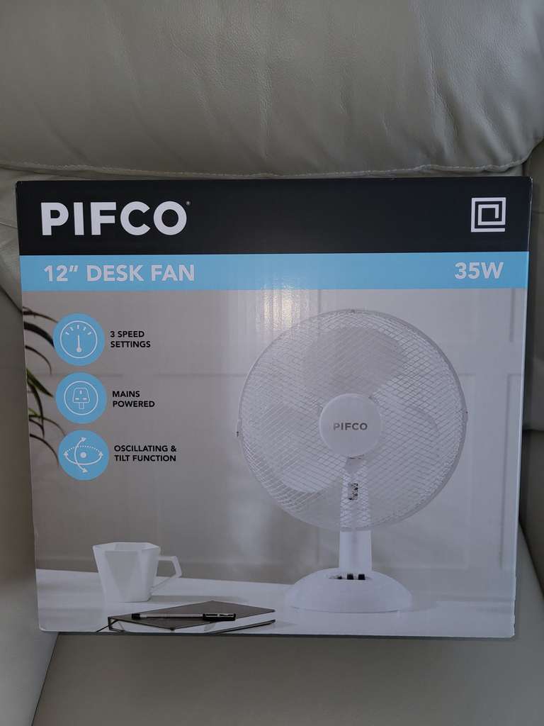 Pifco 12" 35W Desk Fan in White - £12.99 in store / £16.48 delivered @ Home Bargains