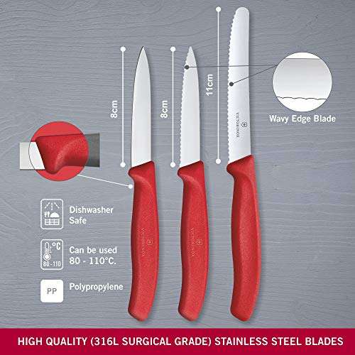 Victorinox 3-Piece Swiss Classic Paring Knife-Set, Stainless Steel, Red, 30 x 5 x 5 cm