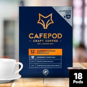 CafePod Supercharger Espresso Craft Coffee Pods - Pack of 18 (Minimum Best Before April 2024) (£25 Minimum Spend For Delivery)