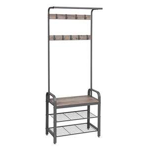 Vasagle HSR40MG Coat Rack Shoe Rack with Seat / Clothes Rack with 9 Removable Hooks / Bench 2 Grid Shelves - £39 @ Amazon