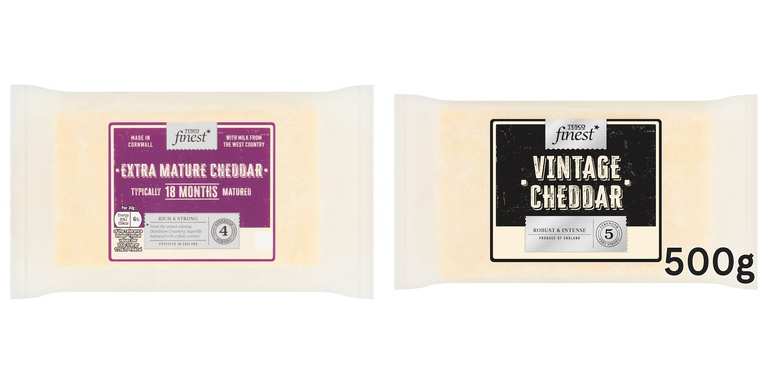 Tesco Finest Vintage Cheddar Cheese 500g or Finest Extra Mature Cheddar Cheese 550g - Clubcard Price