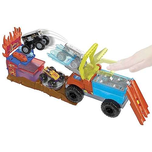 Hot Wheels Monster Trucks Arena Smashers Tiger Shark Spin-Out Challenge  with 1 Toy Truck