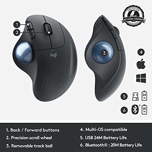 Logitech ERGO M575 Wireless Trackball Mouse - Easy thumb control, precision and smooth tracking, ergonomic comfort design