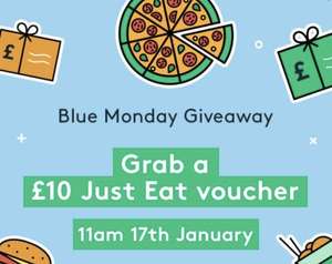 Free £10 Just Eat voucher from 11am Monday 17th Blue Monday through Vouchercodes no minimum spend or discount code needed