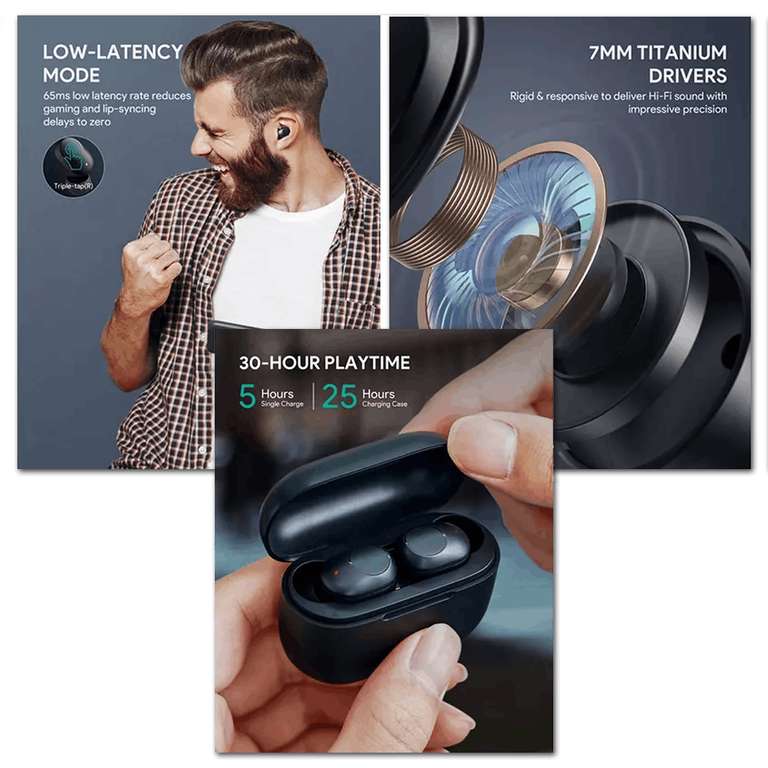 AUKEY EP-T31 Wireless Charging Earbuds - 30 Hour Playtime / IPX5 / USB-C or Wireless Charging Case - £9.99 Using Code @ MyMemory