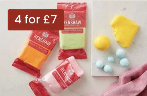 Offer stack Renshaw Ready To Roll Icing 250g 4 for £2 in store when you present instore discount code below (25 colours) @ Hobbycraft