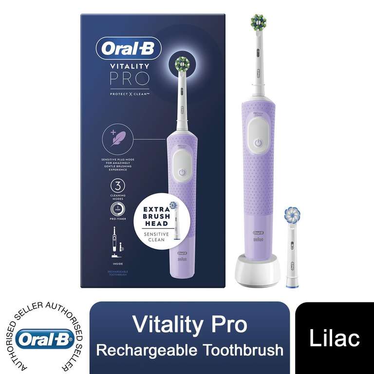 Oral-B Vitality Pro Electric Rechargeable Toothbrush with 2 Brush Heads, Lilac - £25 delivered @ oral-b_official_store / eBay