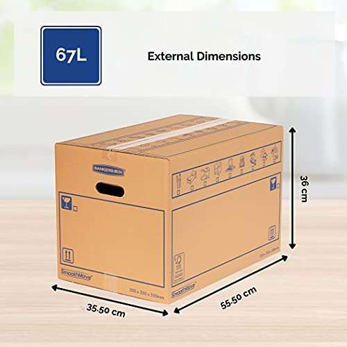 10 Large Strong Moving Boxes, 67L SmoothMove Cardboard Boxes, Heavy Duty Double Wall Boxes with Handles - £23.99 with voucher @ Amazon