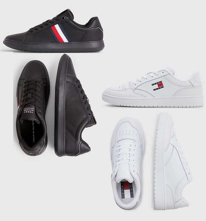 Tommy Hilfiger Signature Leather Cupsole Trainers, Black / Retro Leather Cupsole Trainers, White - W/Code