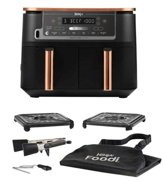 Ninja AF451UKDBCP Deluxe Black & Copper Edition Foodi MAX Dual Zone Air Fryer, 2 Year Warranty + Silicone Tongs + Apron - W/Unique Code