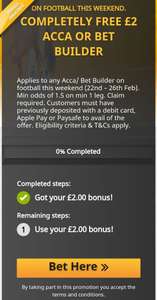 On football this weekend - Completely free £2 acca or bet builder (Customers must have previously deposited)