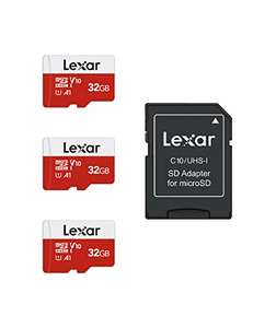 SD Card 3 Pack + 1 Adapter Lexar 32GB Micro , microSDHC UHS-I Flash Memory Card - Up to 100MB/s - Sold by Longsys Official Store FBA