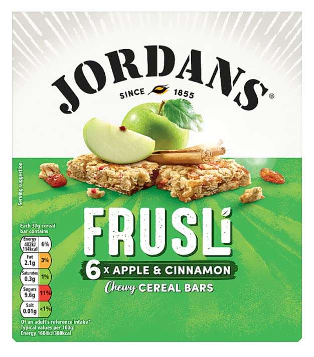 Jordans Frusli Apple & Cinnamon | Cereal Bars | Vegetarian | 6 PACKS of 6x30g - £1.15 @ Amazon (Temp OOS)