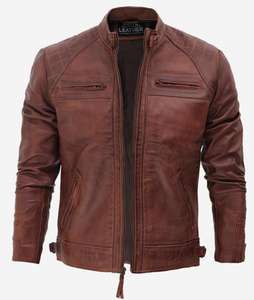 Mens Distressed Brown Motorcycle Leather Jacket £186 @ FJackets