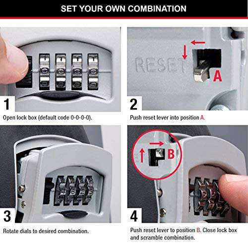 MASTER LOCK Key Safe Wall Mounted, Medium 85 x 119 x 36 mm, Outdoor, Mounting Kit, for Home Office Industries Vehicles