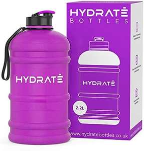 HYDRATE XL Jug 2.2 Litre Drinks Bottle (Matte Grey Or Purple) £7.99 with voucher sold by Hydrate Bottles Shop Fulfilled By Amazon