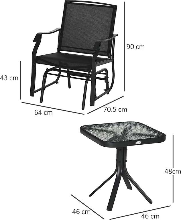 Outsunny Glider Rocking Chair & Table Set 2 Single Seaters Rocker Garden Swing Chair Patio Bistro Set Sold and Dispatched by MHSTAR