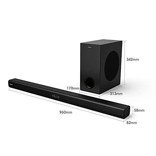 Hisense HS218 2.1ch Sound Bar with Wireless Subwoofer, 200W, Powered by Dolby Audio