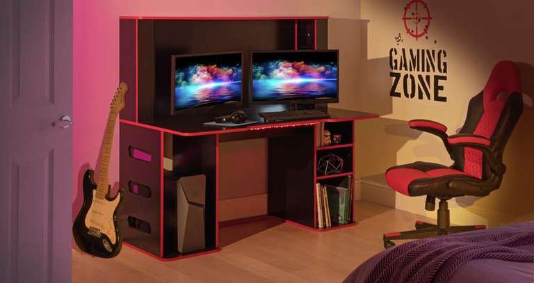 Cornex Gaming Desk (Black) - W140cm x D80cm x H135cm Cheaper with code
