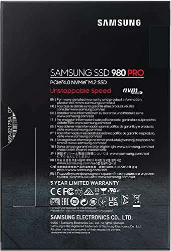 2TB - Samsung 980 Pro PCIe Gen 4 x4 NVMe SSD - 7000MB/s, 3D TLC, 2GB Dram Cache, 1200 TBW, PS5 Compatible £170.82 Sold by Amazon EU @ Amazon