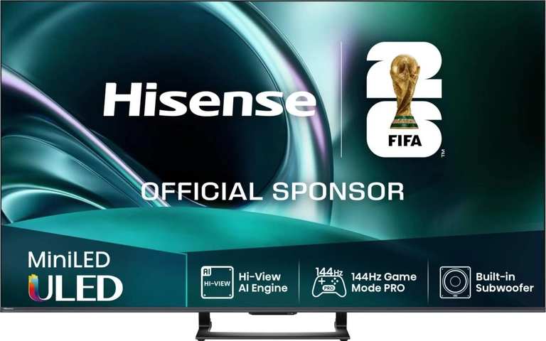 Hisense U7Q 50" 4K Ultra HD MiniLED 144Hz, 2.1 Dolby Atmos Smart Freely TV [2025] - 50U7QTUK - 2 Year Warranty - AO Member Price