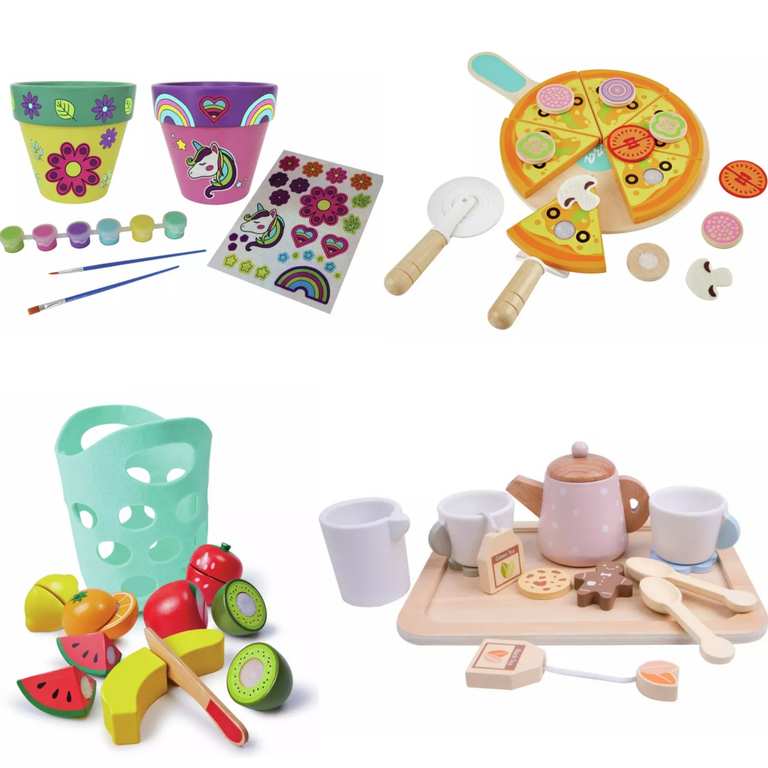 Chad Valley Be U Paint & Create Plant Pots-Set of 2 £4.48 / Wooden Pizza / Wooden Fruit Set £5.60 / Wooden Tea Set £7.70 w/ code Free C&C