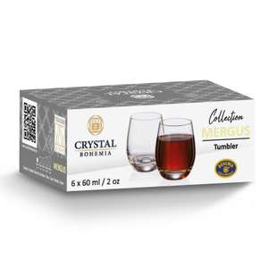 Crystal Bohemia Shot Glass Set of 6 Small Tumbler Glasses Dishwasher Safe 60 ml - Sold by Home of Brands (UK Mainland)