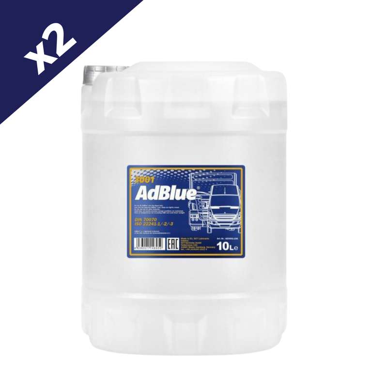 AdBlue 2x10 litres DEF BlueDEF Mannol German Ad Blue Car & Commercials 20Ltr - with code sold by carousel car parts