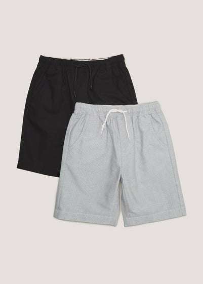 Boys 2 Pack Plain & Stripe Woven Shorts 4-13yrs (99p C&C / free over £19.99)