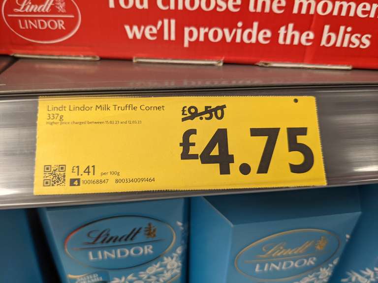 Lindt Lindor Milk Chocolate Truffle Spheres 337g Box (other varieties on the shelf at same discount) - £4.75 instore @ Morrisons, Swinton