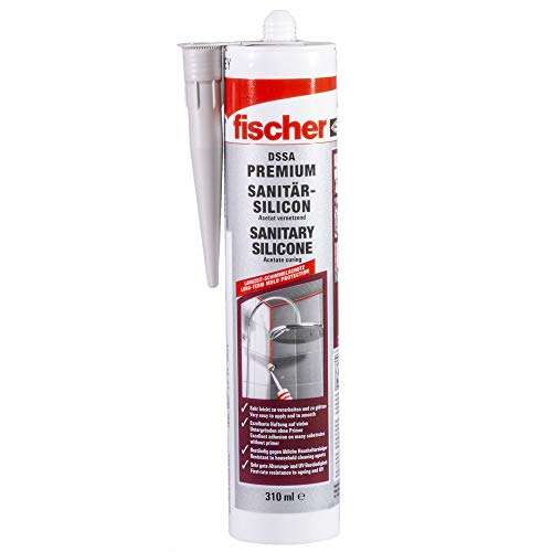 Fischer DSSA TP Sanitary Silicone for Sealing and Grouting in Sanitary and Kitchen Areas, 310 ml