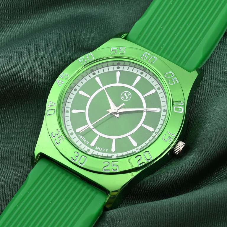 STRADA Japanese Movement Green Sunshine Dial Water Resistant Watch with Green Silicon Strap £3.77 With code EXTRA37 @ The Jewellery Channel