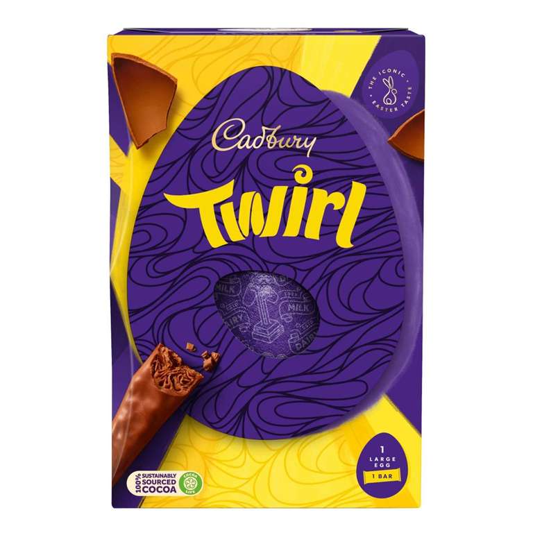 Cadbury Twirl Chocolate Easter Egg with pack of twin milk chocolate fingers. 198g