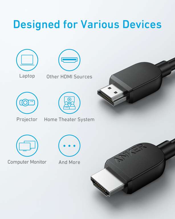 Anker 6ft HDMI 2.1 Cable 4K@120Hz 8K@60Hz 48 Gbps Certified Ultra High-Speed Durable Cable Sold by AnkerDirect UK FBA
