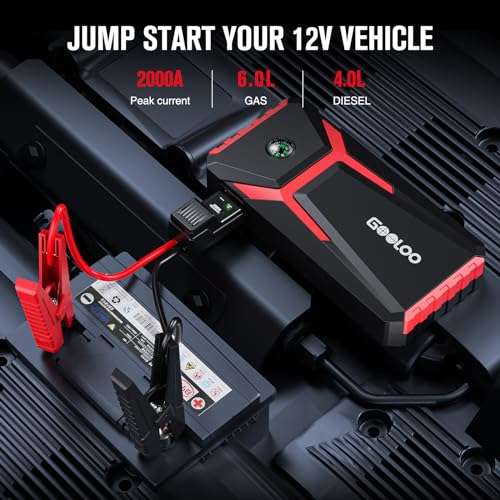 GOOLOO Jump Starter Power Pack Quick Charge in & out 2000A Peak Car Jump Starter 12V Car Battery Booster - w/voucher by Landwork / FBA