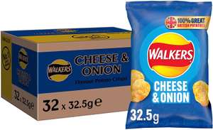 Walkers Cheese and Onion Crisps, 32.5g (Case of 32) £8.67 Usually dispatched within 1 to 3 weeks @ Amazon