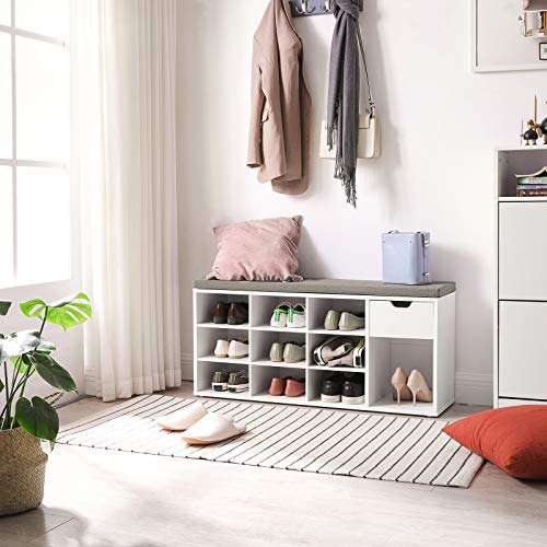 VASAGLE Shoe Storage Bench, White & Grey - with voucher - sold & Fulfilled by Songmics