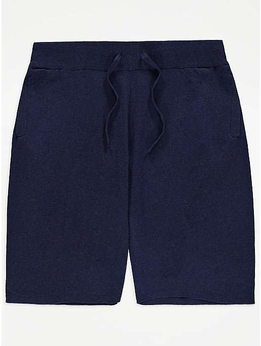 Men's Navy Knitted Cotton Shorts (S 
