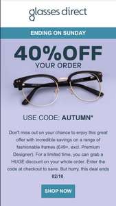 40% 0FF YOUR ORDER on Frames £49+ @ Glasses Direct