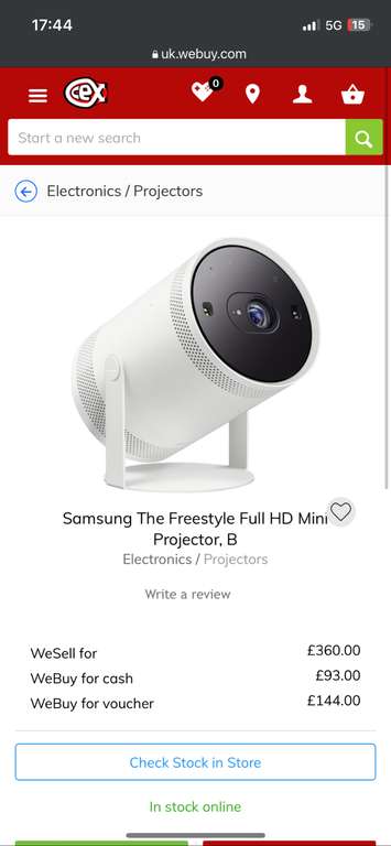 Samsung The Freestyle Full HD Mini Projector Used Grade B £360 @cex