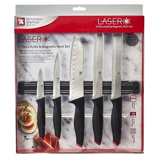 Richardson Sheffield R02300P506KB4 Laser 5pc Knife Set with Magnetic Rack Kitchen Knives, Stainless Steel - £24.50 @ Amazon