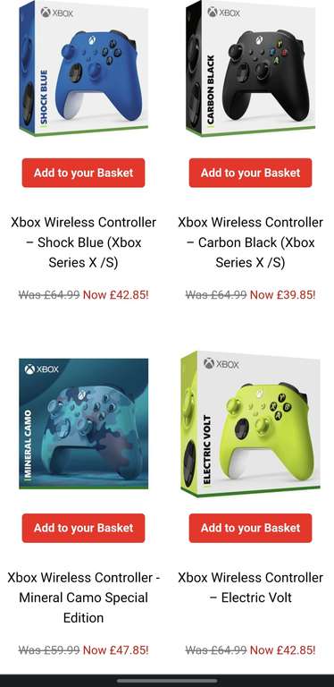 Xbox Wireless Controllers X/S from £39.85 depending on colour @ Hit